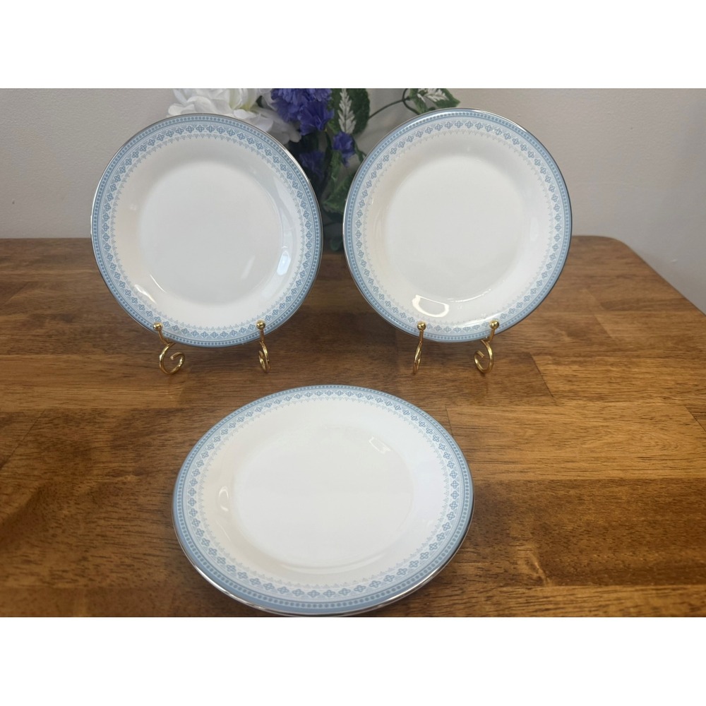 Vintage Royal Doulton Lorraine Side‎ Plates Set of Three MCM Dining Blue Silver